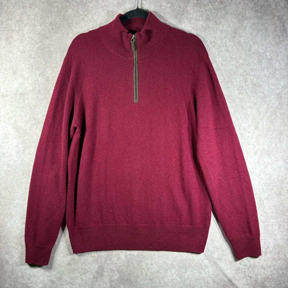 Magaschoni Sweater‎ Mens Size Medium Burgundy 100% Cashmere Quarter Zip Pullover